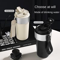 Tasse de voyage isotherme en acier inoxydable avec couvercle rabattable et lanière portable, anti-fuite, pour la voiture, le bureau, ou comme cadeau