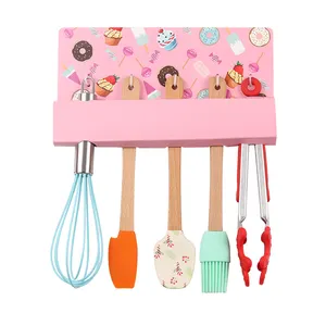 Produsen Harga bagus Spatula kocokan silikon genggam Mini dengan pegangan kayu penjepit makanan Set untuk makanan grosir