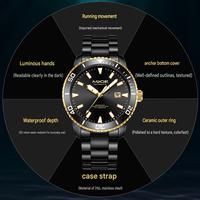 Montre mécanique classique pour homme en acier inoxydable noir avec logo personnalisé OEM, lunette en céramique de luxe, fabricant de montres automatiques