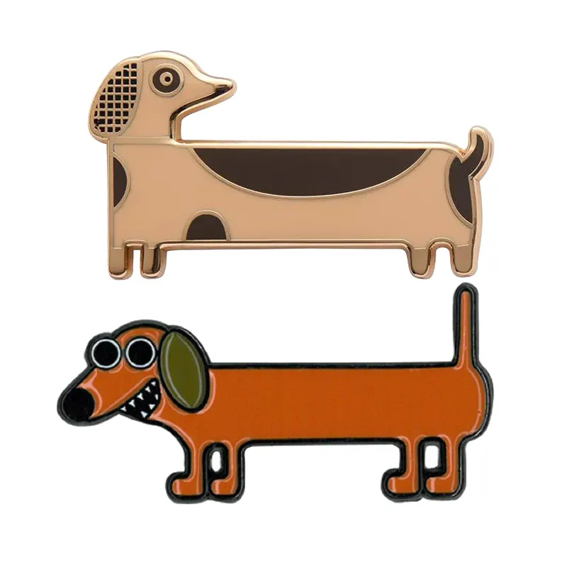 Özelleştirilmiş ekran baskı Metal rozeti karikatür Dachshund köpek sevimli broş emaye yaka iğnesi