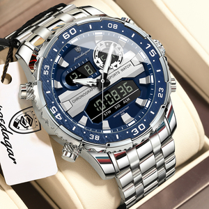 Montre chronographe multifonctionnelle pour homme Poedagar <span class=keywords><strong>E122</strong></span>, bracelet en acier inoxydable, boîtier en alliage, résistance à l'eau 3BAR - Product Image 1