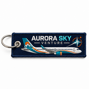 Factory Price Aviation Embroidered Keychain Double Sided Jet <b>Tag</b> Custom Logo Embroidery Keychain - Product Image 6