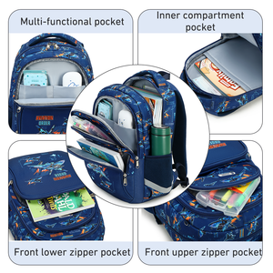 Ensemble personnalisé 3-en-1 : Sac à dos imperméable pour enfants avec motif avion de ligne marine, sac à déjeuner et trousse à crayons pour garçons - Product Image 3