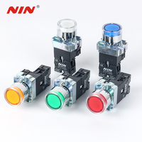 Tombol Tekan NIN 22mm Self-Resetting Full Illuminated Head Toggle Hijau Momentary Push Button LED 1NC 1NO Terminal Sekrup IP65 Tahan Air 10A