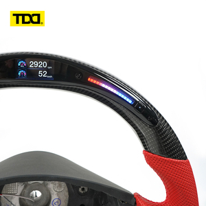 Volant en fibre de carbone LED véritable TDD compatible avec Maserati, avec cuir perforé rouge - Product Image 3