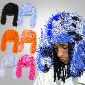 Bonnet tricoté unisexe effet vieilli avec oreilles de lapin, couleur unie, chaud, pour l'hiver, casquette de cyclisme d'extérieur, taille adulte - Product Image 1