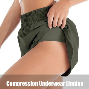 2026 Women 2 Layers Fitness Clothing Fast Dry Running Shorts Sports <b>Elastic</b> <b>Waist</b> Athletic GYM Shorts With Pocket - Product Image 2