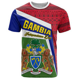 T-shirt Gambia per il 58° Anniversario dell'Indipendenza, Stampa Stile Bandiera, <span class=keywords><strong>Magliette</strong></span> Personalizzate con Collo Tondo per <span class=keywords><strong>Uomo</strong></span> - Product Image 4