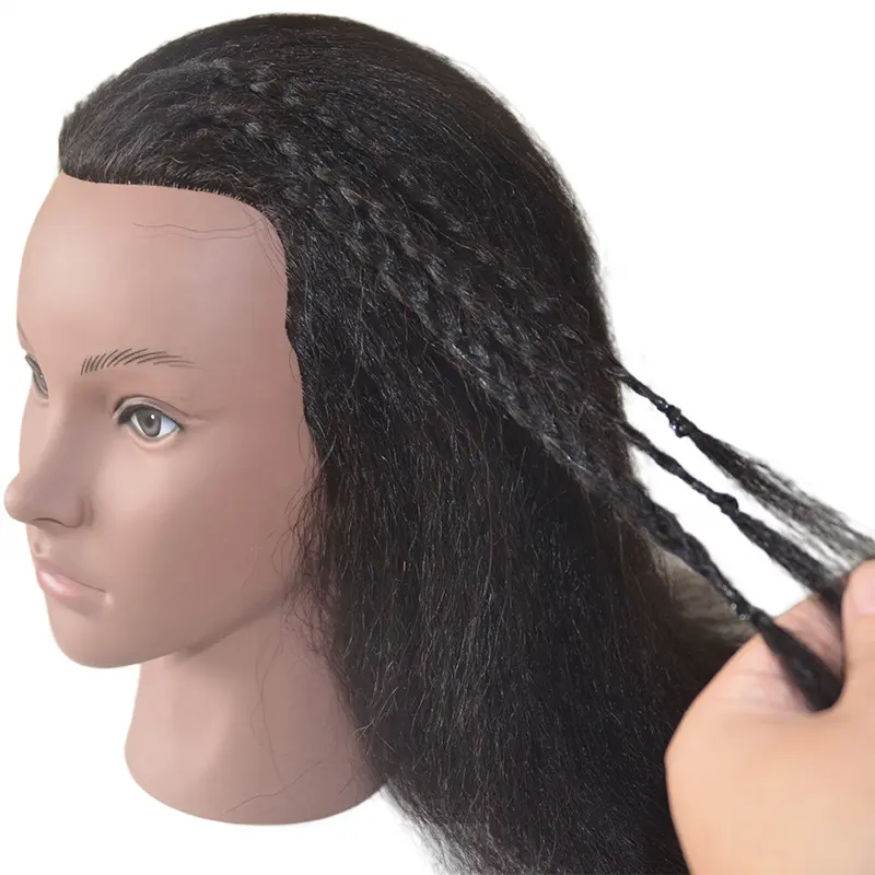 Maniquí de pelo humano Afro Real, cabeza de maniquí para entrenamiento trenzado, modelo de peluquería, Kit de peluquería Natural para mujer, pelucas