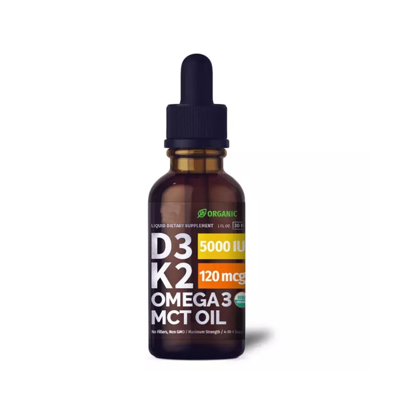 Supplément quotidien D3 K2 Vitamines liquides Formulé organique Vitamine D3 K2 Gouttes d'huile Omega 3