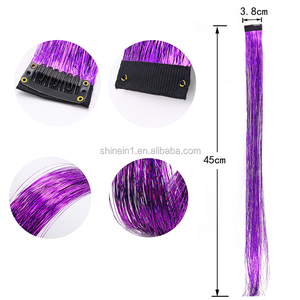 Wholesale 19'' Highlights Synthetic 300 Strands Laser Hair Extensions Glitter Hair <strong>Tinsels</strong> for Beauty Girl Decoration - Product Image 3