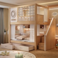 Camas Literas con Forma de Dibujos Animados JS FURNITURE, Cama Infantil con Almacenamiento, Cama de Madera Maciza, Muebles Infantiles para Dormitorio, Cama con Tobogán para Niño