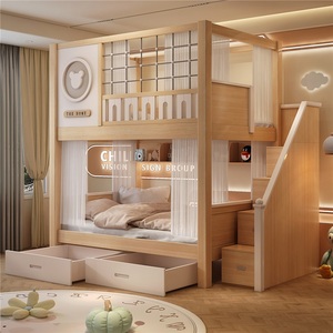 Lits superposés en forme de dessin animé JS FURNITURE pour enfants, lit pour enfants avec rangement, lit en bois massif, meubles de chambre à coucher pour enfants, lit avec glissière pour garçon - Product Image 3