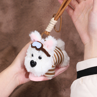Porte-clés en peluche chien Westie personnalisé, couleur unie, avec pull rayé et lunettes, doux et moelleux, rembourré en coton PP, unisexe, 12 cm, pour sac de fête