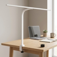 Lampe de bureau LED à bras long rotatif blanc, sans stroboscope, anti-lumière bleue, lampe intelligente pour le bureau, l'ordinateur, l'étude