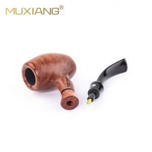 Muxiang Wooden Tobacco Pipe Bent Shape Solid Wood Handmade Smoking Pipe With Case For Personal Gift - Product Image 4