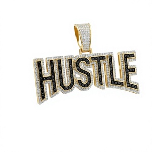 Colgante Personalizado con la Letra HUSTLE de Estilo Hip-Hop de RCK Global |   Moissanita Brillante Negra Transparente Color DEF D VVS, Plata de Ley 925, Oro - Product Image 1