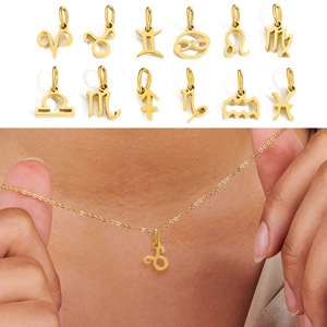 Venta caliente delicado 12 signo del zodiaco colgante encanto para la fabricación de collares DIY, accesorios de joyería chapados en oro de acero inoxidable - Product Image 2