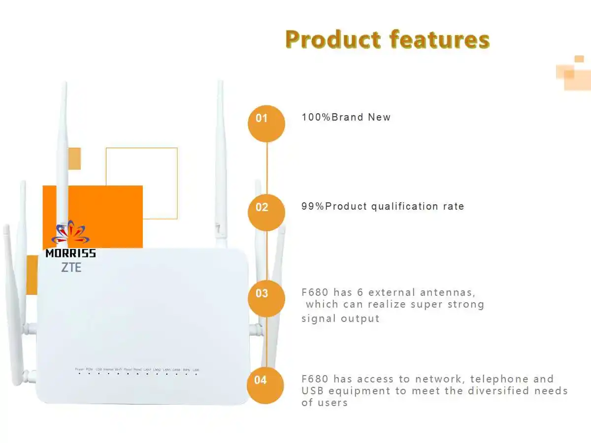 4GE + 2VOIP + WIFI (Băng Tần Kép) + 6 Ăng-ten & 2.4G 2*2 & 5G 4*4 & 2.4G Và 5G ZTE F680