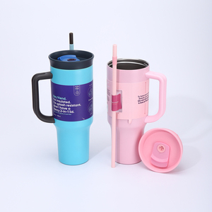 Gobelet isotherme en acier inoxydable de 40 oz avec poignée, logo personnalisé, double paroi isolée, avec couvercle à paille pour voiture - Product Image 5