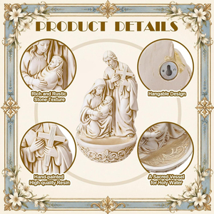 Statue <span class=keywords><strong>de</strong></span> <span class=keywords><strong>la</strong></span> <span class=keywords><strong>Sainte</strong></span> Famille en résine, Fontaine à eau bénite, Bassin d'eau <span class=keywords><strong>de</strong></span> bénédiction catholique, Figurine, Décoration religieuse <span class=keywords><strong>de</strong></span> bureau ou murale, Cadeau d'église - Product Image 4