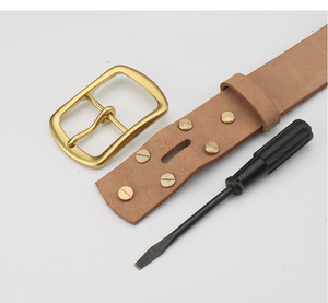 Cinturón de Cuero Genuino Personalizado, Piel de Vaca, Color Sólido, Hebilla Rectangular de Cobre, Estilo Casual, Moldeado en una Sola Pieza, Duradero - Product Image 2