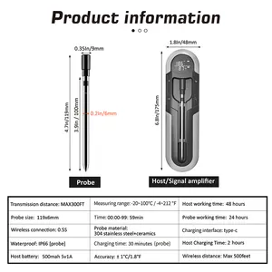 Termómetro de barbacoa impermeable IP66 inalámbrico Bluetooth Parrilla de cocina termómetro de carne de comida con host recargable