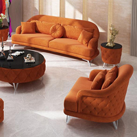 Ensemble de canapés en velours de luxe orange de designer italien, meubles, canapés modulables, modernes, confortables pour l'intérieur, canapés de salon en tissu