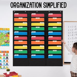 Organizador de Pared con 30 Bolsillos para Archivos, 42 x 47 Pulgadas, Negro, para Oficina o Escuela - Product Image 3