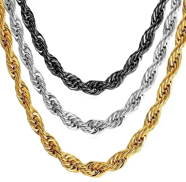 U7 Hip Hop Twisted Rope Necklace For Men Gold Color Thick