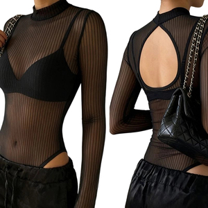 Body de Mujer Estilo Gótico Punk Oscuro, de Malla Transparente, Cuello Redondo, Espalda Descubierta, para Club, de Una Pieza, para Verano - Product Image 1