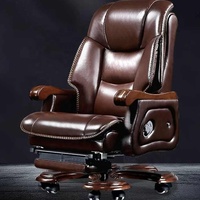 Chaise de bureau de direction en cuir pleine fleur, dossier haut ergonomique, avec repose-pieds inclinable et base en bois à vérin à gaz pour bureau (Burostuhl)