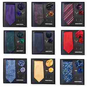 Ensemble Cadeau 6 Pièces Tendance pour Homme FX : Cravate Unie, Cravate à Rayures, Cravate Paisley, Pochette de Costume, Pince à Cravate, Boutonnière - Polyester - Mariage - Product Image 6
