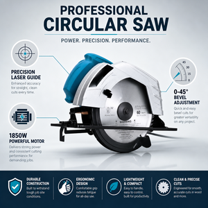 <span class=keywords><strong>Scie</strong></span> <span class=keywords><strong>circulaire</strong></span> électrique filaire 1850W, coupe oblique 0-45 degrés, <span class=keywords><strong>scie</strong></span> à disque portative 185mm, coupe béton, 3900 tr/min, légère 3,92kg - Product Image 1
