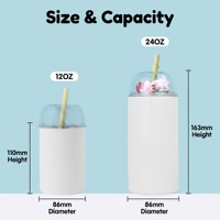 Vaso de Acero Inoxidable Blanco Brillante para Sublimación de 12oz/24oz con Tapa Transparente con Vista al Mar y Pajita de Plástico para Regalos