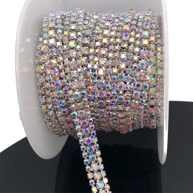Tr213 goedkope bling bling AB kleur crystal chain trim rhinestone cup chain voor decoratie