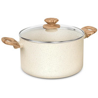 Marmites à soupe Proshui Classic en céramique antiadhésive en aluminium avec couvercle en verre trempé, compatibles induction, poignée en bois peinte