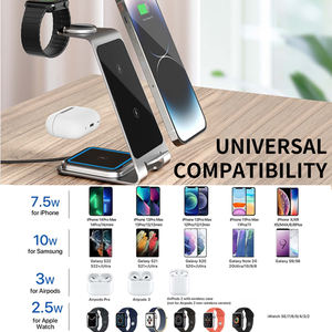 Chargeur de téléphone portable de bureau OEM sans fil 3in1 <span class=keywords><strong>Qi</strong></span> 15W support de charge rapide de téléphone portable pour écouteur de montre intelligente - Product Image 2