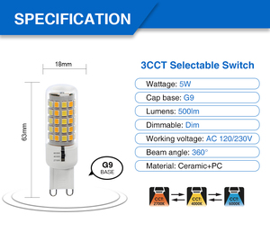 Ampoule LED G9 4W 3CCT 2700K 4000K 6000K, changement de température de couleur, AC220V, remplacement d'halogène, commande par interrupteur, céramique SMD, CE RoHS - Product Image 6