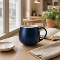 Mug en porcelaine Bulbous 430ml, finition mate bleu marine et blanc, 8 couleurs, logo personnalisable, gravure, grande capacité, design sublime, cadeau d'affaires