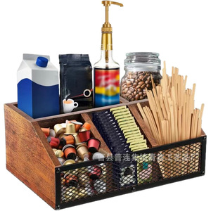 Caja de almacenamiento de cápsulas de café de madera con rejilla de hierro, organizador de cocina de gran capacidad para uso doméstico - Product Image 2