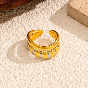 Anillo de Acero Inoxidable de Doble Capa Ope, Anillo Ajustable de Moda Geométrica de Primera Calidad, Joyería para Mujer - Product Image 2