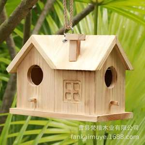 Nid d'oiseau en bois massif maison pour animaux de compagnie suspendu petit pendentif décoratif mangeoire pour l'élevage d'animaux de compagnie pour ferme cour <span class=keywords><strong>cabane</strong></span> à oiseaux - Product Image 3