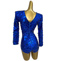 Combinaison Courte Scintillante à Manches Longues et Paillettes pour Femme, Tenue de Festival de Musique Évidée, Justaucorps de Club pour Showgirl