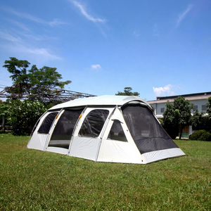 Tente tunnel facile à monter, 4-5 personnes, polyester, poteaux en duralumin, installation rapide, tente de camping, revêtement noir, grand espace, fenêtre en maille. - Product Image 1