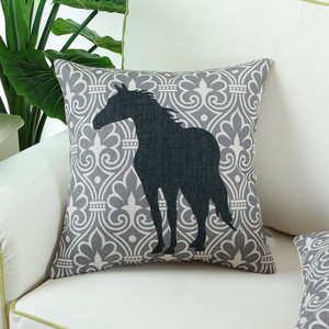 Style européen 45x45 taie d'oreiller carrée imprimée de cheval personnalisée housse de coussin en coton et lin pour un usage domestique - Product Image 4