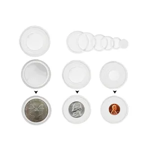 Caja de almacenamiento de monedas, cápsulas de acrílico transparente para colección de monedas, redondas, 40mm, 41mm, 42mm, 43mm, 44mm, 45mm, 6 tamaños