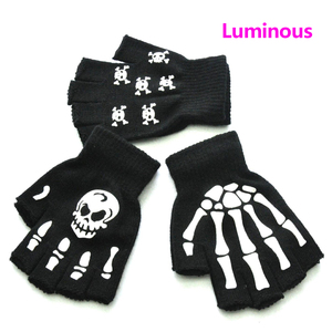 Người Lớn Trẻ Em Halloween <span class=keywords><strong>Skeleton</strong></span> In Ấn Găng Tay Sáng Căng Găng Tay Dệt Kim Phụ Kiện Halloween - Product Image 2