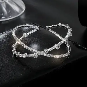 Geili Fashion Jewelry Diamond Bangle Bracelet Bride Rhines Cross Opening Wedding Bangles For Women Gold Plated