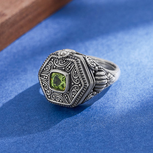 Anillos de Plata de Ley S925 Clásicos BOCAI con Patrón Retro Incrustado con Peridoto, Estilo GaWu-<span class=keywords><strong>Box</strong></span>, Joyería Fina de Moda para Bodas, para Mujeres y Hombres - Product Image 3